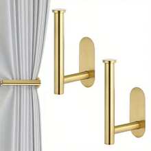 2pcs Curtain Holdbacks, No-Drill AdhesiveCurtain Tiebacks Curtain Tie Backs Curtain Holders For Wall Mounted Curtain Pull Backs For Drapes, Curtain Side Holders Hooks, 304 Stainless Steels, Curtain Tie Backs For Living Room, Bedroom, Office - Gold - View 2