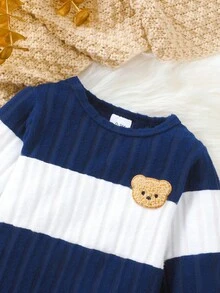 2pcs Toddler Baby Long Sleeve Fleece Cute Bear Design Set, Super Soft, Stretchy, Minimalist & Comfortable, For Baby Boys