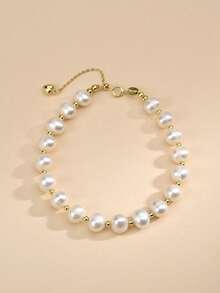 1 pieza Pulsera ajustable de plata de ley 925 con perla natural, adecuada para boda, compromiso, novia, Día de la Madre, Día de San Valentín, regalo de cumpleaños - Blanco - Ver 2