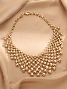 1 chiếc vòng cổ mặt tròn hình học ngoại cỡ làm thủ công bằng kim loại nặng Punk cường điệu phù hợp cho tiệc tùng, trang phục Hip-Hop - Vàng - Xem 1