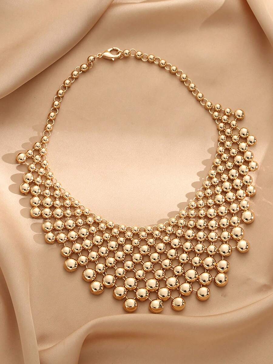 1 chiếc vòng cổ mặt tròn hình học ngoại cỡ làm thủ công bằng kim loại nặng Punk cường điệu phù hợp cho tiệc tùng, trang phục Hip-Hop - Vàng - Xem 1