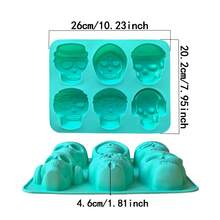 1pc Skull-Shaped Ice Cube Tray, 6 Cavity 3D Silicone Mold For Whiskey, Cocktail, Halloween Baking, Chocolate, Candy, Pudding, Reusable - Green - View 4
