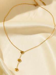 日韩风时尚气质简约三爱心流苏女款不锈钢项链锁骨链适合日常佩戴