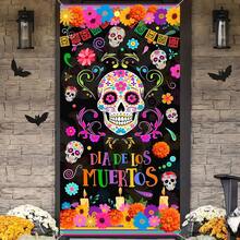 Pancarta plana 2D, 1 pieza, 70,87 x 35,43 pulgadas, Bandera decorativa del Día de Muertos mexicano, calavera colorida y bandera floral para decoración interior y exterior, ideal para porche, patio, garaje y decoración del hogar