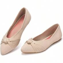 Womens Flat Shoes Classic Pointed Toe Flats Knitted Dress Shoes Soft Comfortable Dressy Flats Women - 裸體 - 查看 1