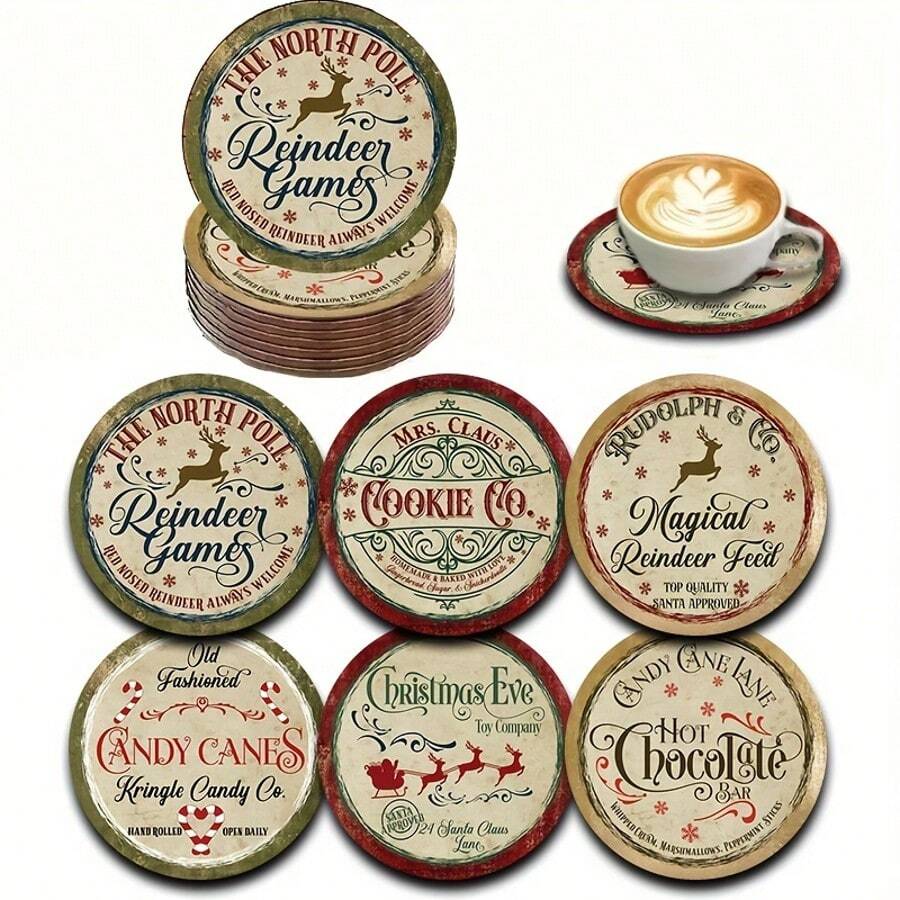 1 Set Of 6 Pieces Merry Christmas Wooden Coasters - Fun And Christmassy Coasters For Coffee, Tea And Drinks - Perfect Home Decor Gift For Parents And Friends, Christmas, Christmas Decor, Christmas Gifts, Home Decor, Holiday Decor, Kitchen Accessories, Kitchen Decoration,Coaster Set,Coasters Drink Coasters,Coaster For Cup At Home,Choice Of 1 Or 31 Sets