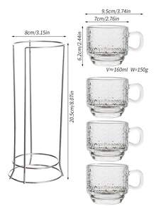 4pcs Stackable Mug Set - Easy Clean Glass Material With Metal Stand, Ideal For Hot Cocoa And Holiday Gatherings, Dishwasher Friendly, Comfortable For Apple Cider, Coffee Or Tea