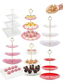 4 Styles, 3 Colours Cake Stand , White Square Lace Edge Tray, Plastic Dessert Table Stand Set , 3 Tier Cupcake Display Stand Biscuit Tray Stand Serving Tray Cake Display Tower And 1 Piece Dessert Tray Set Ideal For Baby Showers, Tea Parties, Weddings, Birthday Parties, Baby Gender Reveal Parties, Baby Shower Party Decorations (Multi Colours) - Multicolor - View 2