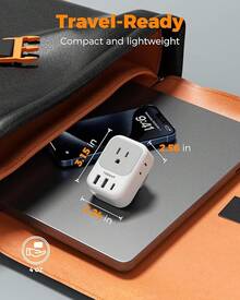 Adaptador Europeo Viaje, Universal Europa Enchufe de Corriente con 3 USB (1 USB C), Cargador Tipo C con 4 Salidas CA, Travel Essentials Adapter Americano\/México a Europa para Italia, España - Gris - Ver 2