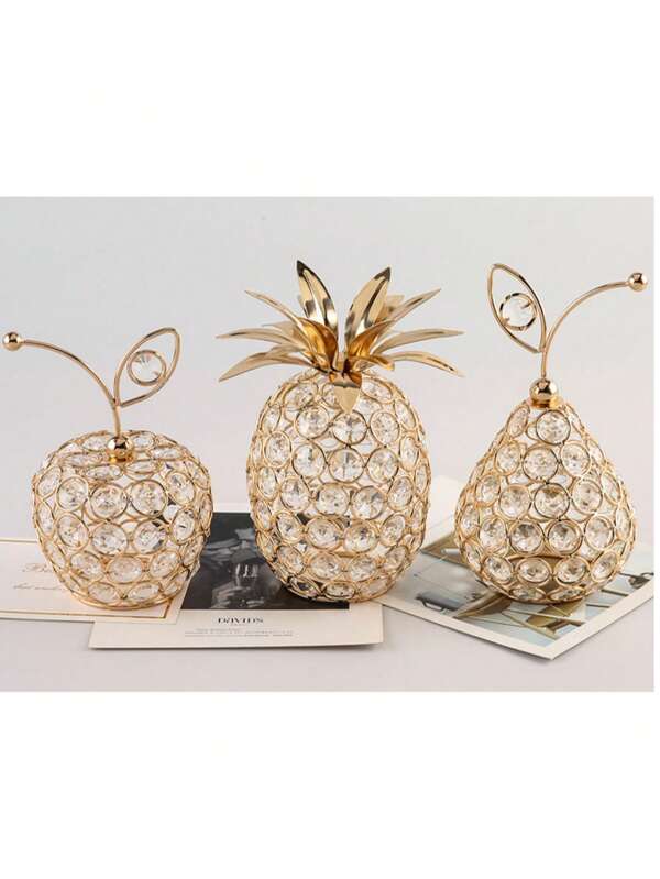 3pcs Crystal Metal Pineapple Table Centerpiece Handmade Crystal Candle Holder Hollow Fruit Decoration Home Party Wedding Holiday Bar Decoration(Product Features Slight Scratches Are Normal And Will Not Affect Normal Use)