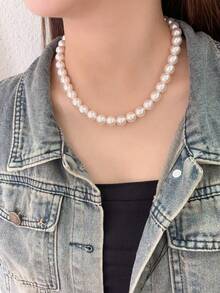 1條簡潔優雅假珍珠項鍊,適合女性日常/度假佩戴