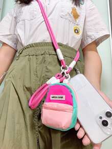 3pcs Pink Creative Mini Backpack Coin Purse Cross Body Storage Bag Pendant Ornament Earphone CCD Pouch Keychain, Cute Kids Students Universal Phone Cases And Lanyards