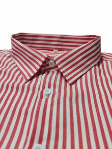 Men's Classic Vertical Striped Long Sleeve Shirt - Red - View 3