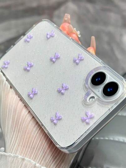 1 قطعة من الراتنج الشفاف DIY المزين بالبريق، غطاء هاتف مزين بفيونكة بنفسجية مناسب لهواتف آيفون 16/16 برو/16 بلس/16 برو ماكس، 15/15 برو/15 بلس/15 برو ماكس، 14/14 برو/14 بلس/14 برو ماكس، 13/13 برو/13 برو ماكس/13 ميني، 12/12 برو/12 برو ماكس/12 ميني، 11/11 برو/11 برو ماكس، X/XS/XR/XS ماكس، 7/8/7 بلس/8 بلس، غطاء هاتف DIY بتصميم بسيط وأنيق