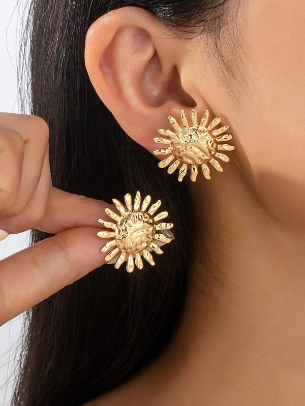 1 par de aretes con forma de sol enchapados en oro de estilo bohemio