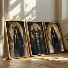 3 Tranh Nữ thần Hecate ba mặt trăng không khung - Nghệ thuật huyền bí ngoại giáo, tranh canvas đen trắng trang trí tường phòng khách, phòng ngủ, nhà bếp, phòng tắm - Tranh in nghệ thuật nữ thần kỳ ảo chống thấm nước, có thể tái sử dụng, tranh nghệ thuật phù thủy, trang trí nhà cửa, phong cách Gothic, tranh in chất lượng cao, trang trí Halloween, trang trí mùa thu. - Nhiều màu - Xem 6