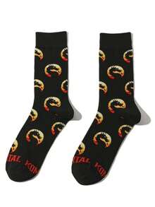 1 par de calcetines de tubo medio con patrón de dragón de dibujos animados y patrón de letras para hombres, adecuados para uso casual diario, un imprescindible para los entusiastas de los dragones, regalo perfecto para fiestas y eventos sociales, calcetines imprescindibles para hombres y mujeres en otoño e invierno - Multicolor - Ver 5