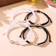 4 件复古合金 8 字形无限符号黑白编织手链，适合男士和女士 - 銀色愛心8字 - 查看 5