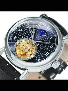 T-WINNER 1 pieza Reloj mecánico automático de moda con diseño luminoso del zodíaco chino para hombres, reloj de esqueleto de tourbillón, relojes de lujo de marca superior para hombres, regalo con caja - Azul - Ver 3