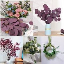 Preserved Dried Eucalyptus Stems, Purple Eucalyptus Leaves, 4- 10 Pcs Silver Dollar Leaves For Vase Filler, 14- 17' ' Dried Plants Garland For Wreath Wedding Home Farmhouse Party Decor