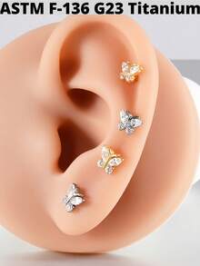 1 件 G23 钛金 CZ 花朵/蝴蝶唇钉内螺纹 CZ 雪花耳轮耳屏软骨耳轮耳环身体穿孔首饰 - 如圖 - 查看 6