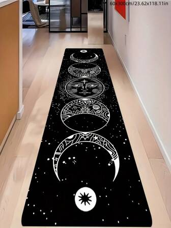 1pc Bohemian Sun And Moon Long Runner Rug - Machine Washable, Short Pile, Knitted, Polyester, For Indoor Decoration In Living Room, Bedroom, Study, Hallway - Hallway Runner Rug, Carpet, Long Rug, Area Rug, Mat, Home Decor, Area Carpet, Living Room Area Rug, Living Room Home Decor, Room Decor, Washable Carpet