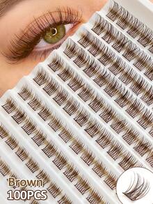 Rikuaild 100 件 D 卷彩色纤细棕色热簇睫毛，柔软蓬松单根睫毛延长自然长棕色化妆睫毛，适用于日常生活、婚礼、约会、派对和音乐节 DIY 居家睫毛簇、睫毛簇、单根睫毛、睫毛、假睫毛 - D - 查看 1