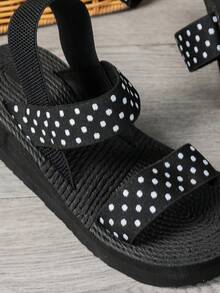 Women's New Fashion High Heel Casual Vacation Polka Dot Platform Wedge Roman Sandals, Minimalist Indoor Slippers Suitable For Students, Office Workers, Beach, Hotel - Black - View 6