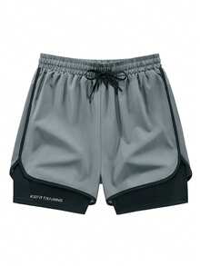 1 件男士休闲运动户外跑步短裤，内衬短裤，二合一训练健身短裤，薄丝面料运动服，适合球类运动，夏季 - 淺灰色 - 查看 8