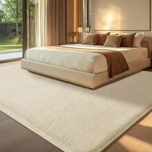 Sour Lemon Living Room Rug 160x230, Washable Rug, Suitable For Bedrooms And Dining Rooms, Gray Carpet Area, Short-Pile Fluffy Anti-Slip Mat, Warm And Pleasant To The Touch - 奶油白 - 查看 7