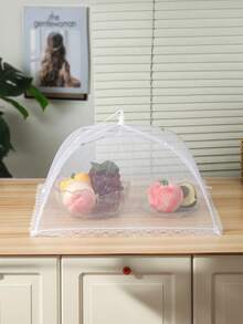 1pc White Insect And Mosquito-Proof Folding Cover, Vegetable Cover Can Be Disassembled And Washed Mesh Food Cover, Dining Table Cover Insect-Proof Cover For Camping Or Restaurant