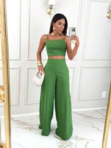 Simple Casual Elegant Pocket Set Women Birthday Party Spring Set - Green - View 3