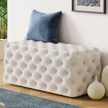 Stylish White Rectangular Tufted Ottoman In Beach Boucle Fabric – Versatile Seating And Storage Solution For Home Decor