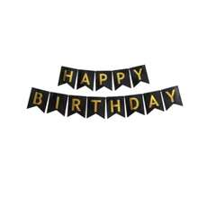 1 套白色生日快乐纸质挂旗，现代金属字母图形装饰拉旗，适用于生日派对活动装饰