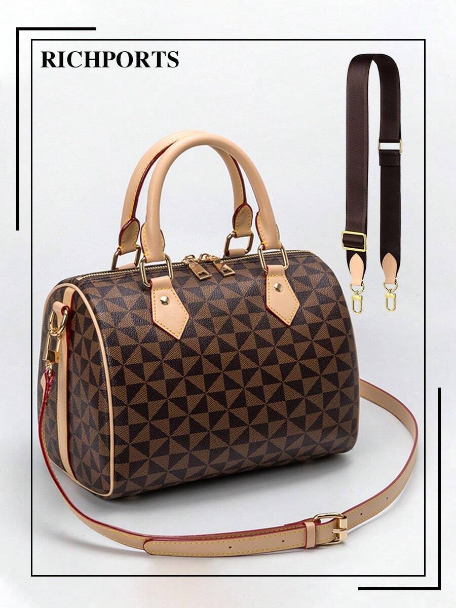 RICHPORTS 3Pc Luxury Shoulder Bag For Women With Two Purse Strap Fashion PU Leather Checkered Handbag Crossbody Lightweight Replacement Adjustable Strap For Travel, Casual, Shopping