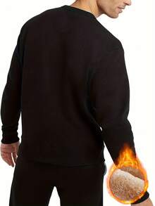 Men's Fashionable Casual Round Neck Warm Lining Sports Fitness Long Sleeve Top, Paris Letter Graphic Print Pullover Fleece Sweatshirt, Autumn/Winter Series, Suitable For Travel And Daily Wear