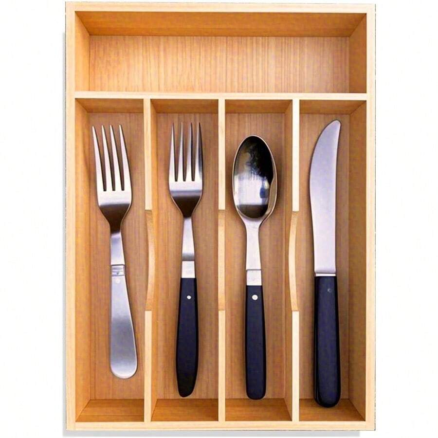 Organizador De Cubiertos De Bambu Para Cajones De Cocina Bandeja De Utensilios De 9 Pulgadas Para Cajon Pequeño Bandeja De Cubiertos Organizador De Madera Para Cubiertos Cuchillos 5 - Plata - View 1