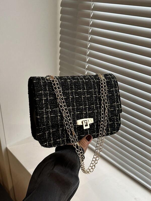 Fashionable Women Wool Flap Chain Shoulder Bag