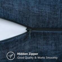 Chenille Throw Pillow Covers 24x24 Inch Set Of 2, Decorative Soft Couch Pillow Covers, Solid Dyed, Farmhouse Style, Neutral Square Pillow Cases Sofa, Home Decor - Xanh nước biển - Xem 3