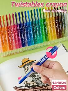 24 Packungen verdrehbare Buntstifte, kräftige Farben, einfacher Griff zum Aufdrehen, keine verschmierenden Farben, Schulmaterial, Rückkehr zur Schule