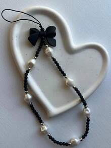 1 pieza Cordón asimétrico para teléfono con perlas falsas, colgante para estuche de teléfono móvil o cámara digital, estilo veraniego