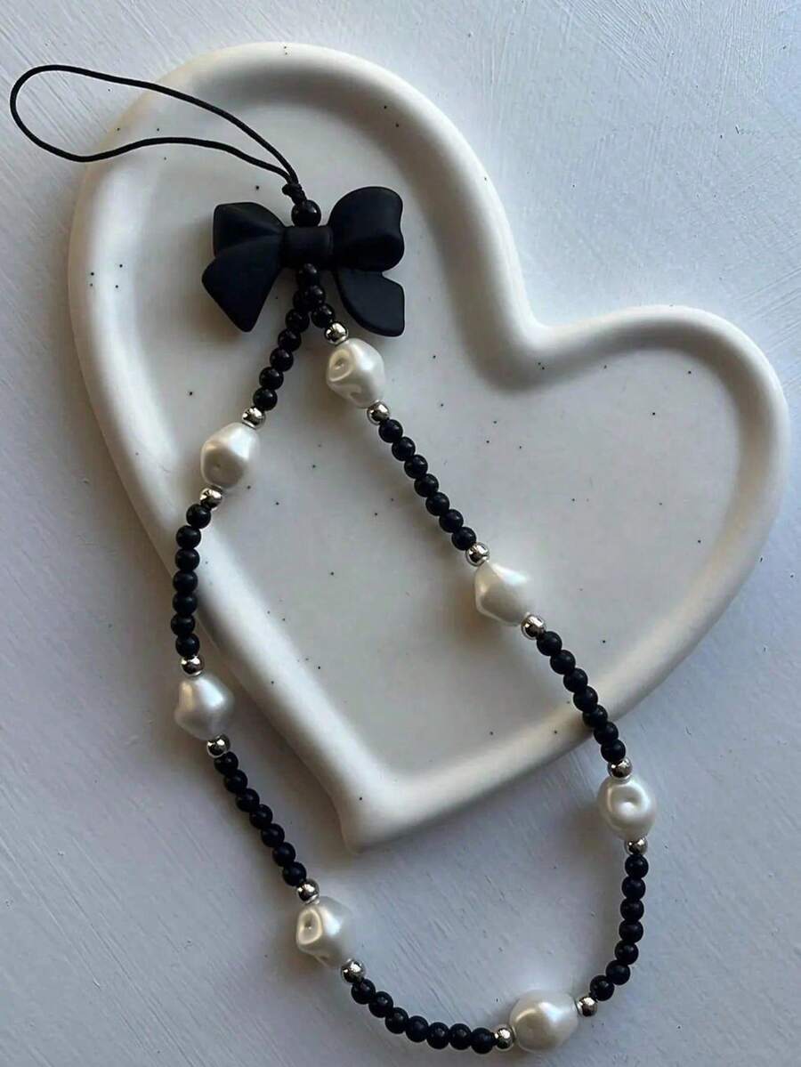 1 pieza Cordón asimétrico para teléfono con perlas falsas, colgante para estuche de teléfono móvil o cámara digital, estilo veraniego