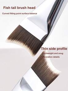1 件全新超薄新月形粉底刷，无缝化妆刷，面膜刷，化妆师必备化妆工具，适合旅行 - 黑銀色 - 查看 4
