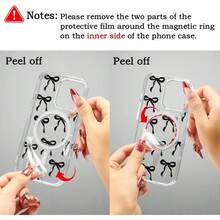 Magnetic For IPhone 16 16E 16 Pro 16 Promax 16 Plus 15 14 13 12 11 17/17pro/17promax/17air/17E Case, Bow Case Compatible With MagSafe, Wireless Slim Clear Ribbon Aesthetic Phone Cover Anti-Yellowing Shockproof Protective Cover For Women Girl - Black - TMCX nơ đen - Xem 6