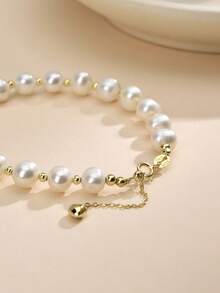 1 pieza Pulsera ajustable de plata de ley 925 con perla natural, adecuada para boda, compromiso, novia, Día de la Madre, Día de San Valentín, regalo de cumpleaños - Blanco - Ver 4