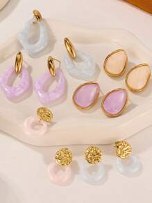 1 par de pendientes de acero inoxidable, pendientes de resina multicolor para el verano, joyería adecuada para que las mujeres usen al salir y en cualquier ocasión
