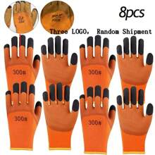 8pcs Men'S Winter Work Gloves, Waterproof Nylon, Non-Slip Insulated, Washable, Cold And Wear Resistance, Yellow, For Outdoor Cold Weather Tasks