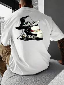 Men's One-Piece Straw Hat T-Shirt Summer Graphic T-Shirt, Men's 220g New Summer Cotton Round Neck T-Shirt With Back Print (1 Piece) - 白色 - 查看 1