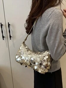 新款时尚亮片单肩法棍包，适合聚会、外出、度假、购物和日常使用，可容纳硬币、手机，也可作为办公室女士、大学生和职业女性的优雅工作包