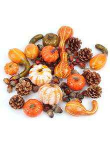 50/166Pcs-Artificial Pumpkins Fake Pumpkins, Autumn Harvest Faux Pumpkin Set For Home Decor, Fall Pumpkins Decor Set, Mini Artificial Gourd Maple Leaves Acorns Decorations For Home, Wedding, Fall Centerpieces Decor, Halloween, Thanksgiving, Harvest Farmhouse Table Tiered Tray Set, Seasonal Holiday Decoration Best Supplies Fall Decor Autumn Decor Halloween Decor Room Decor Christmas Decorations Home Christmas Gifts Christmas Decor - Multicolor - View 1